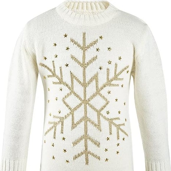 Little Girls' Snowflake Long Sleeve Star Knit Sweater